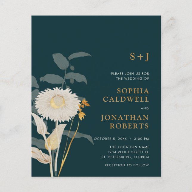 Budget All in One Monogram Floral Wedding Invite (Front)
