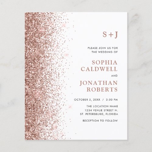 Budget All in One Monogram Glitter Wedding Invite