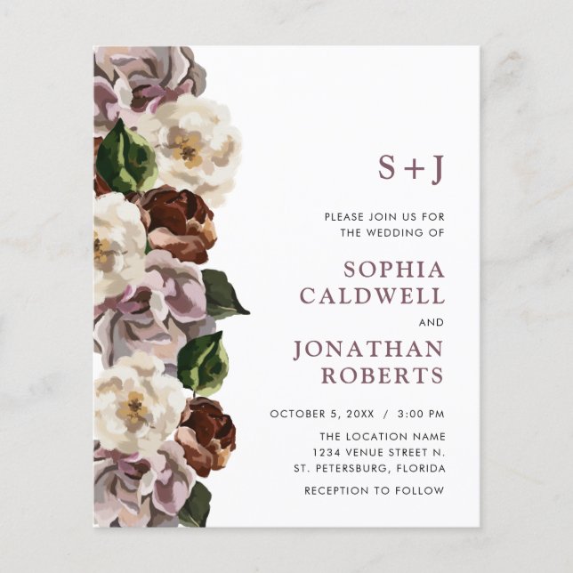 Budget All in One Moody Floral Wedding Invitation (Front)