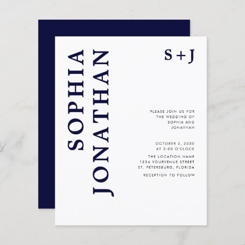 Budget All in One Navy Blue Wedding Invitation