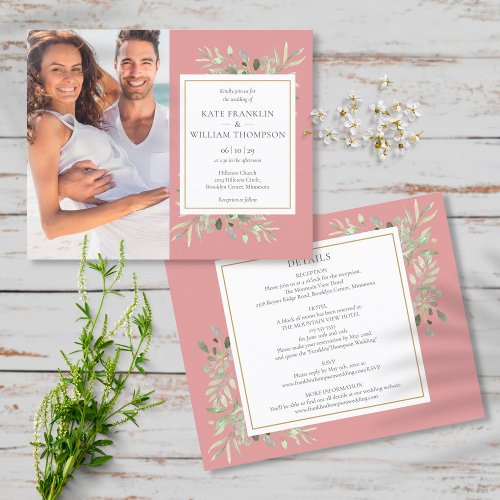 Budget All In One Photo Dusty Rose Wedding Invite