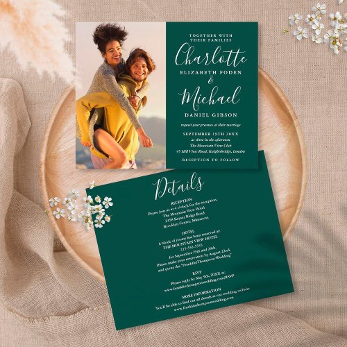 Budget All In One Photo Emerald Wedding Invitation