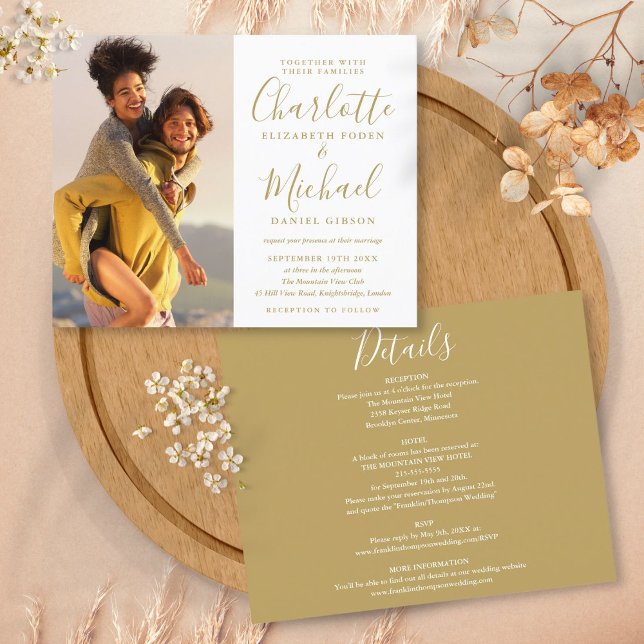 Budget All In One Photo Gold Wedding Invitation (Budget All In One Photo Gold Wedding Invitation)