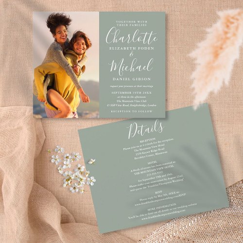Budget All In One Photo Sage Green Wedding Invite