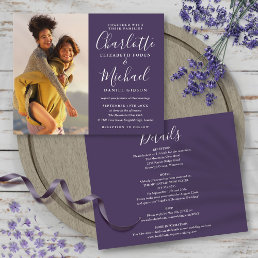 Budget All In One Purple Photo Wedding Invite