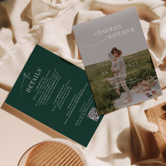 Budget all in one + QR code Emerald Green Wedding Invitation