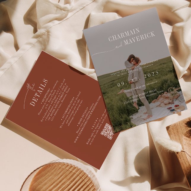 Budget all in one + QR code Terracotta Wedding Invitation (Creator Uploaded)