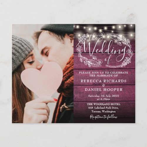 Budget All In One Red Rustic Photo Wedding Invite