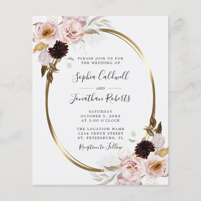 Budget All in One Roses Gold Frame Wedding Invite (Front)