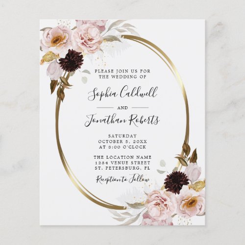 Budget All in One Roses Gold Frame Wedding Invite