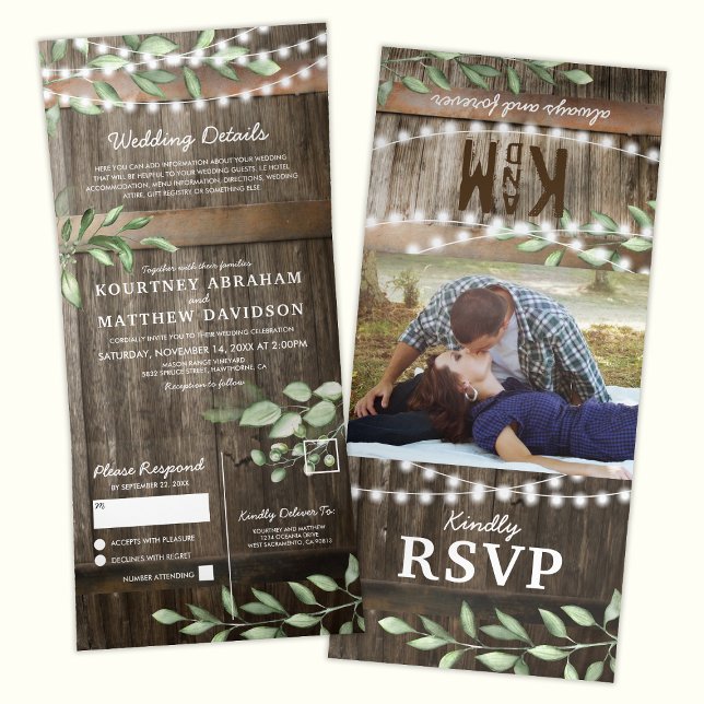 Budget All in One Rustic Greenery Wedding Tri-Fold Invitation (Creator Uploaded)