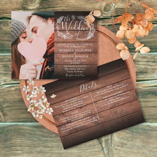 Budget All In One Rustic Photo Wedding Invitation