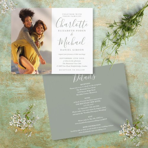 Budget All In One Sage Green Photo Wedding Invite