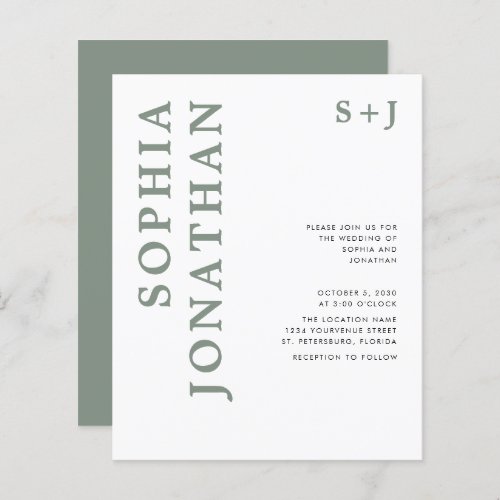 Budget All in One Sage Green Wedding Invitation