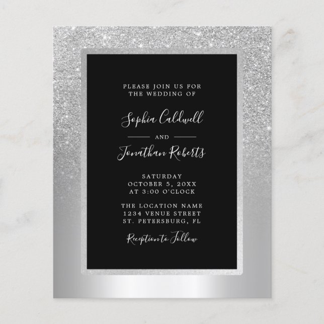 Budget All in One Silver Foil Wedding Invitation (Front)