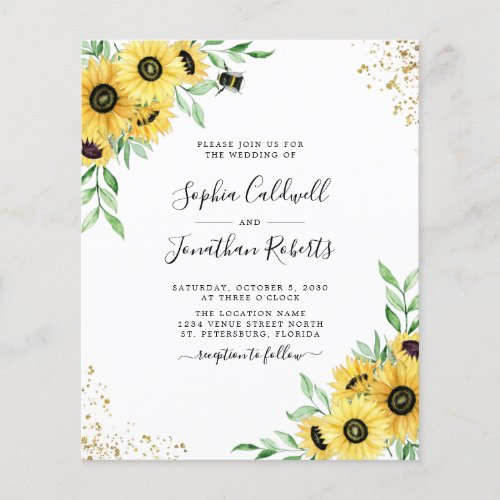 Budget All in One Sunflowers Bee Wedding Invite