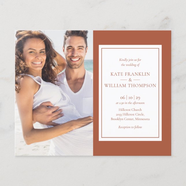Budget All In One Terracotta Photo Wedding Invite (Front)