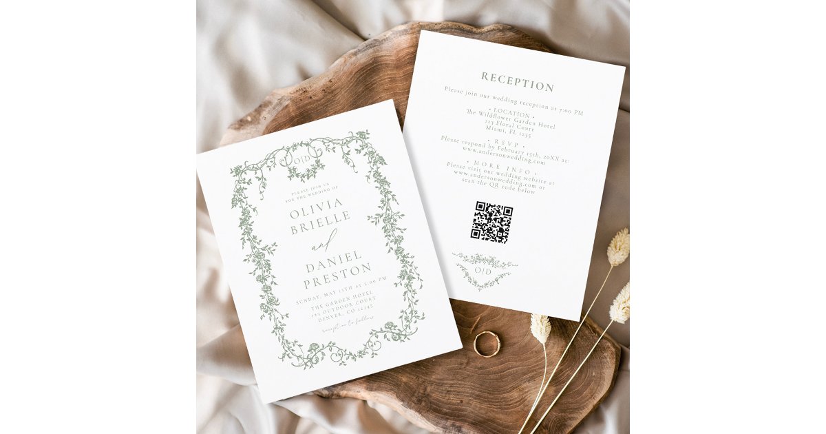 Budget All In One Victorian QR Code Green Wedding | Zazzle
