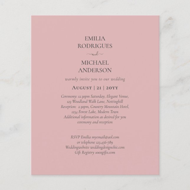 Budget All in One Wedding RSVP Details Registry Flyer (Front)