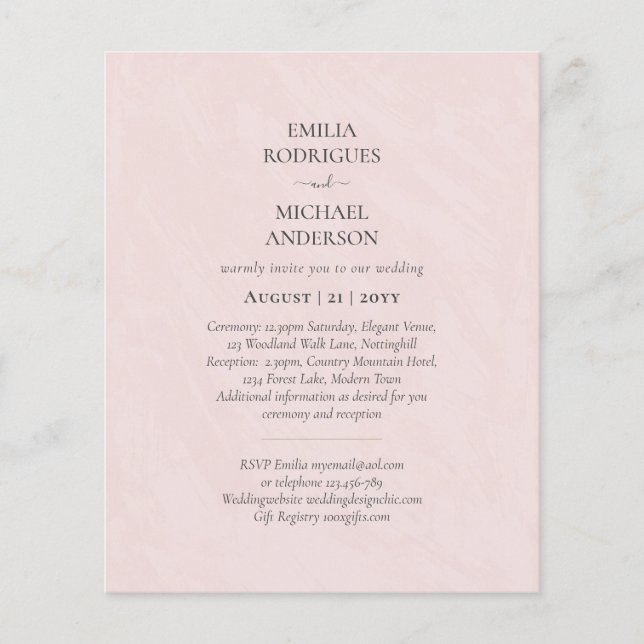 Budget All in One Wedding RSVP Details Registry Flyer (Front)
