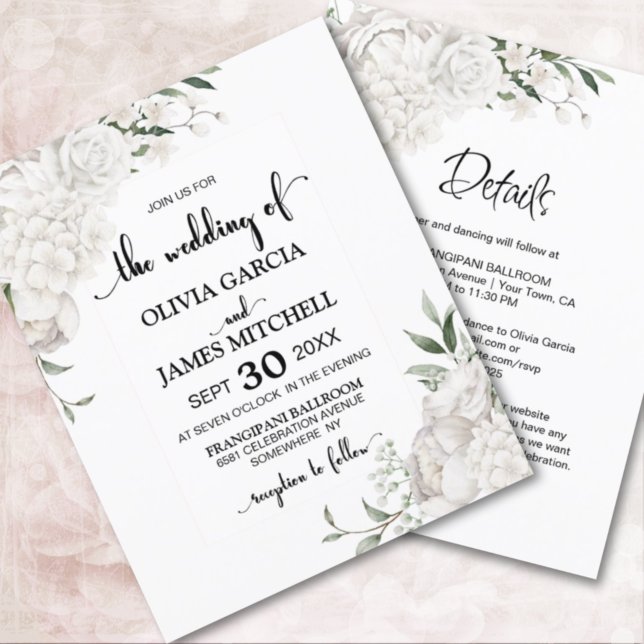 Budget All In One White Floral Wedding Invitation (Creator Uploaded)