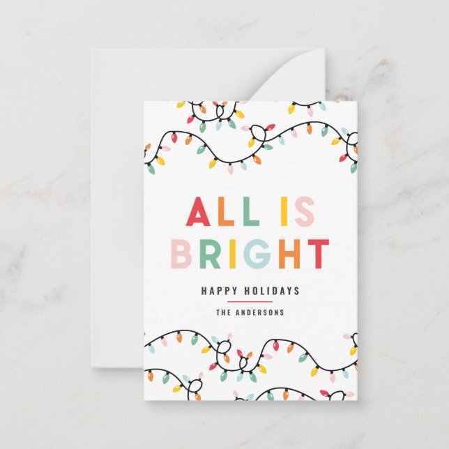 budget All is bright fun modern bright Christmas Note Card (Front)