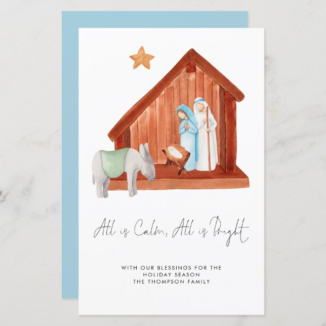 Budget All Is Calm Minimal Nativity Holiday Card (Front/Back)