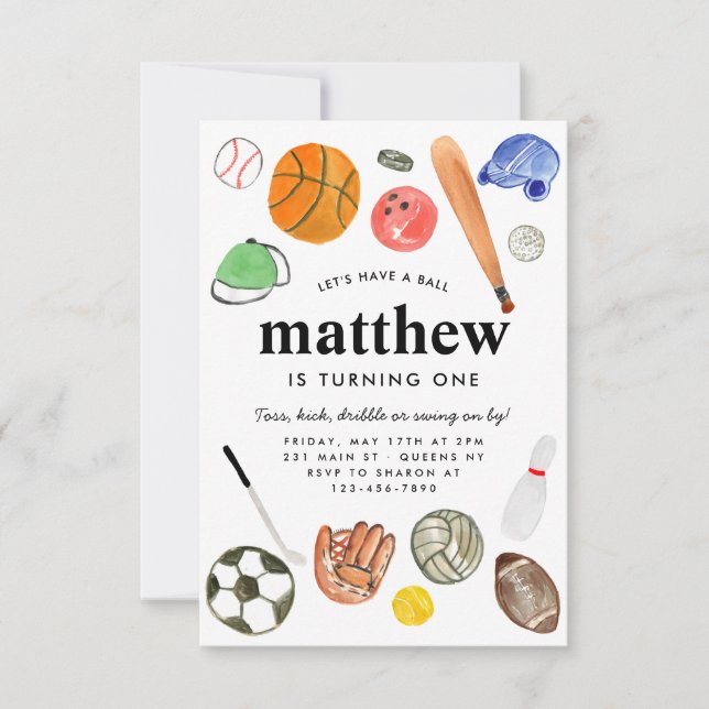 Budget All Star Sports Balls Team Kid Boy Birthday Note Card (Front)