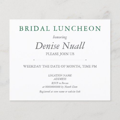 Budget Amazon Green Bridal Luncheon Invitataion