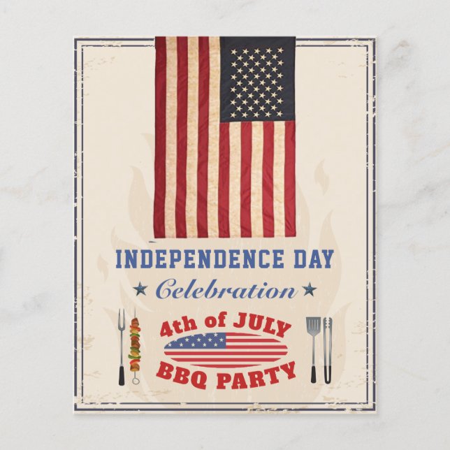 BUDGET American Flag 4th of JULY BBQ Party Invite Flyer (Front)
