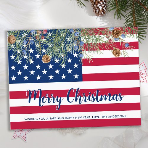 Budget American Flag Christmas Patriotic Holiday Postcard