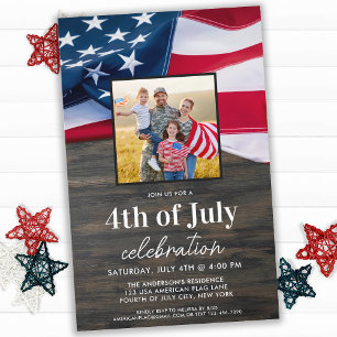 Budget American Flag Photo 4th Of July Party Invit