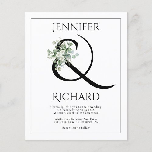 BUDGET Ampersand eucalyptus QR wedding invitation Flyer