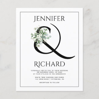 BUDGET Ampersand, eucalyptus QR wedding invitation Flyer