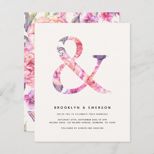 Budget Ampersand Floral Wedding Invitation