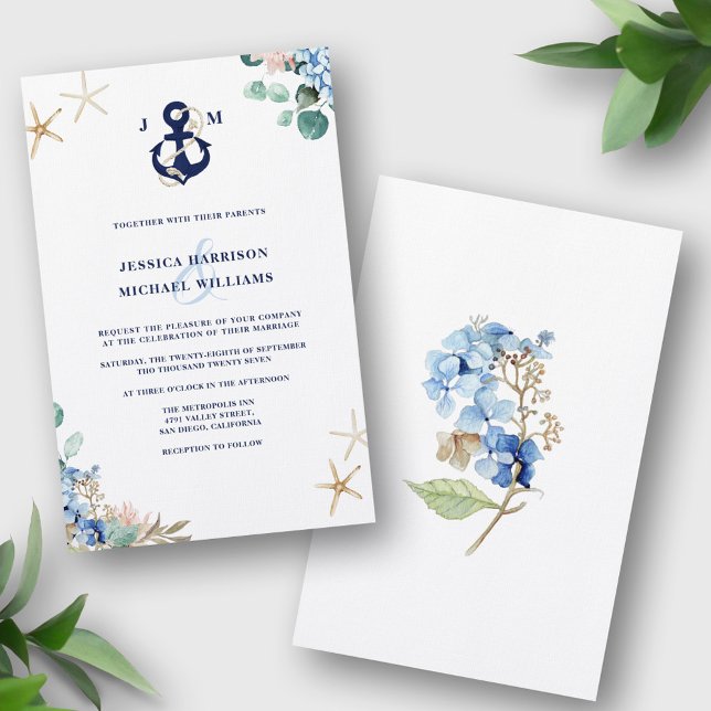 Budget Anchor Greenery Floral Wedding Invitation (Creator Uploaded)