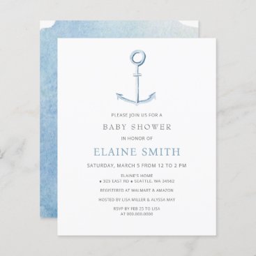 Budget Anchor Nautical Blue Baby Shower Invitation