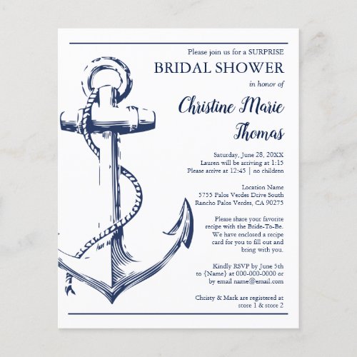 Budget Anchor Nautical Bridal Shower Invitation