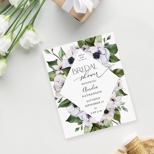 Budget Anemone White Floral Bridal Shower Flyer