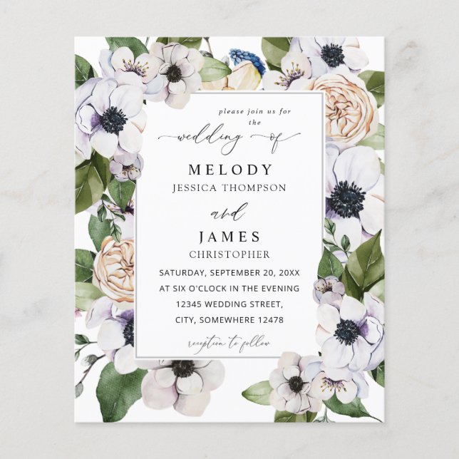 Budget Anemone White Floral Wedding  Flyer (Front)
