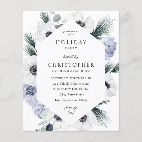 Budget  Anemone Winter White Floral Holiday Party  Flyer