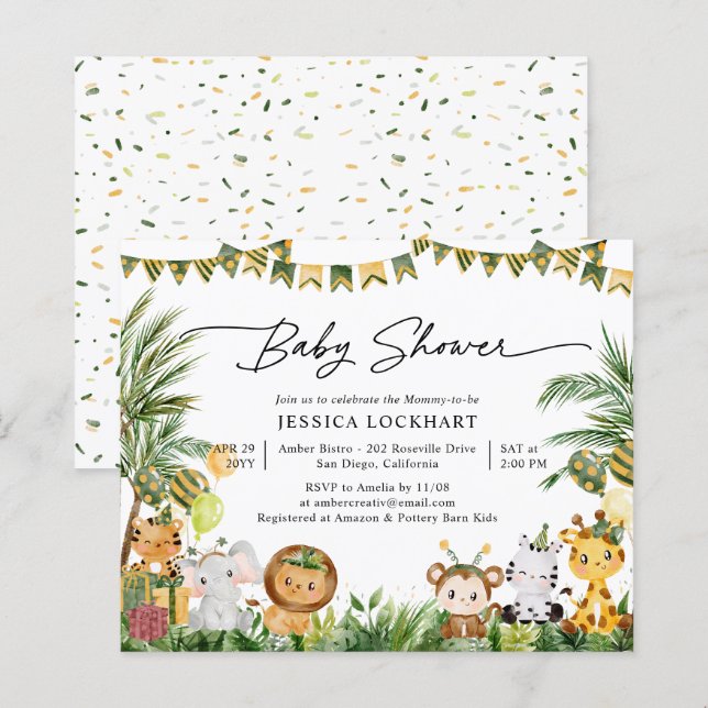 Budget Animal Jungle Party Baby Shower Invitation (Front/Back)
