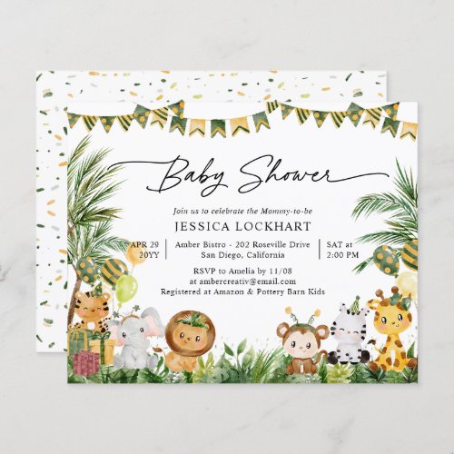 Budget Animal Jungle Party Baby Shower Invitation