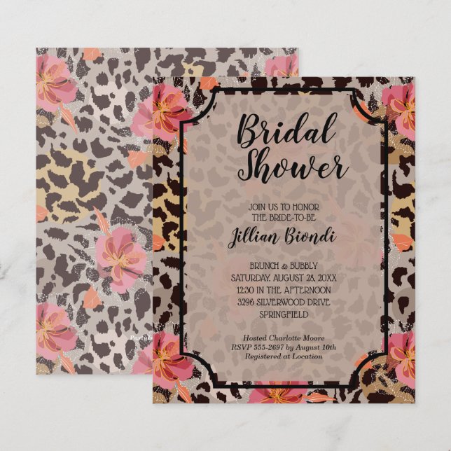 Budget Animal Print Floral Bridal Shower Invites (Front/Back)