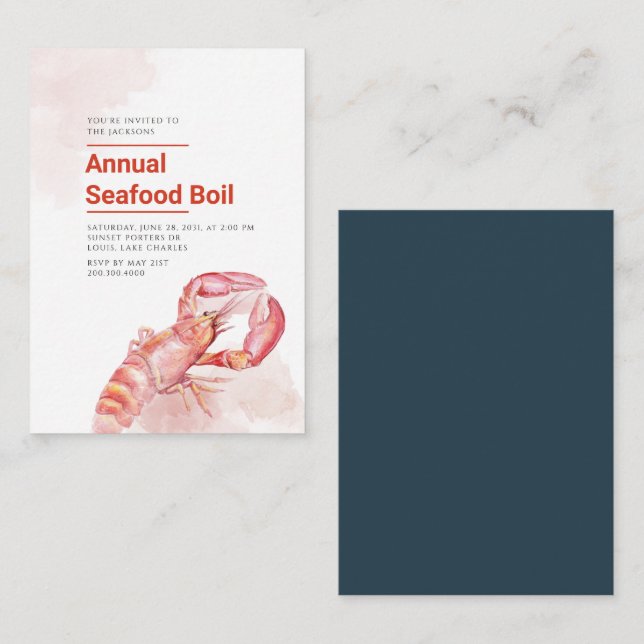 Budget Annual Family Seafood Lobster Boil Note Card (Front/Back)