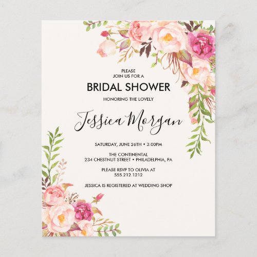 Budget Antique Rose Bridal Shower Invitation Flyer