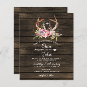 Budget Antlers Country Chic Wedding Invitations