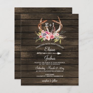 Budget Antlers Country Chic Wedding Invitations