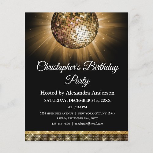 Budget Any Age Birthday Party Gold Disco Ball Flyer