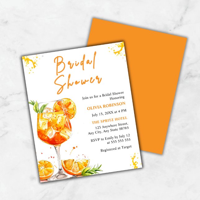 Budget Aperol Spritz Cocktail Bridal Shower Invite (Budget Aperol Spritz Cocktail Orange Bridal Shower Invitation    )